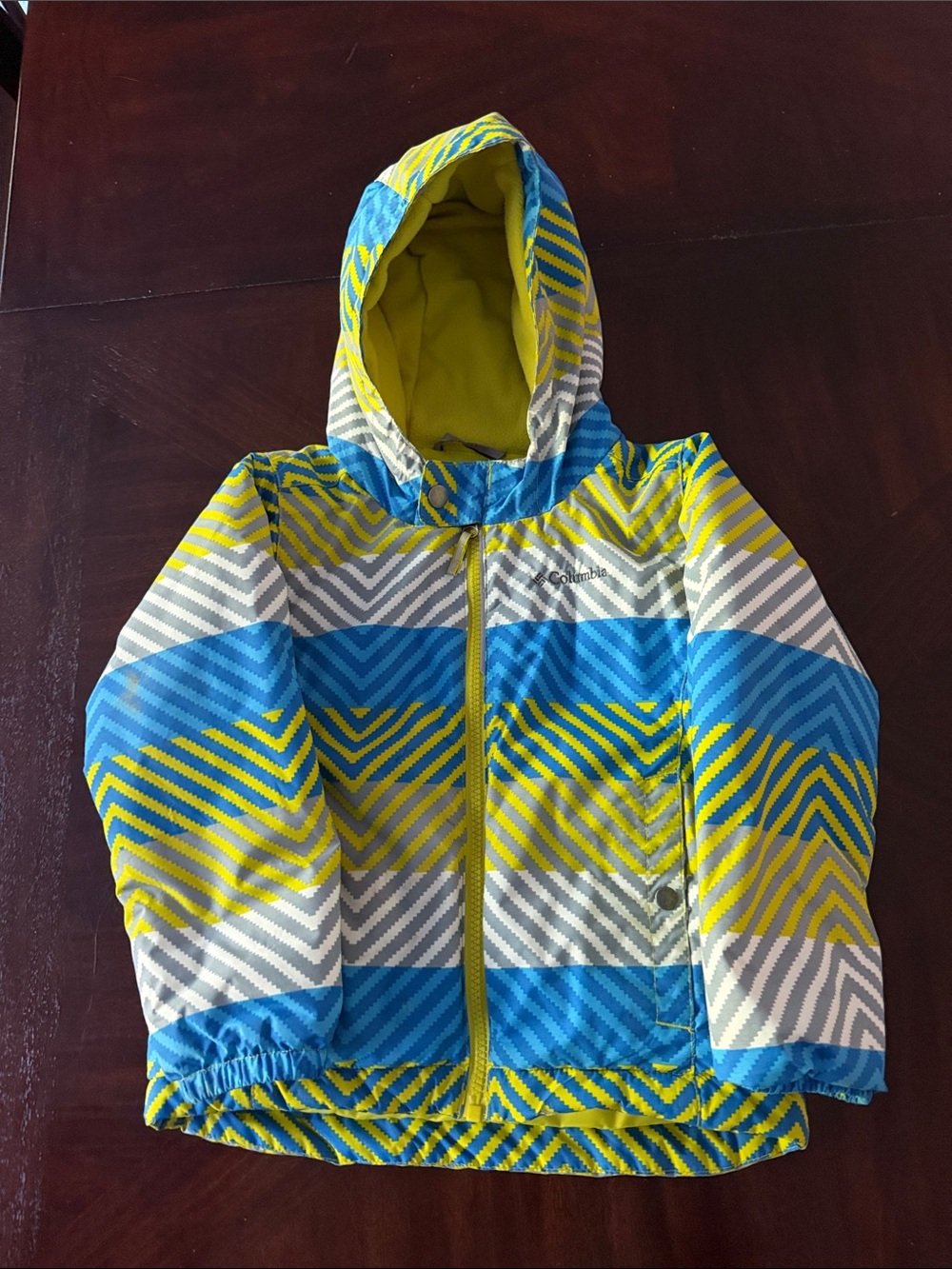 Columbia Bright Blue and Yellow Striped Kids Hooded Jacket EUC